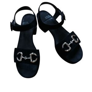 Jeffrey Campbell Black Suede Ankle-Strap Sandals with Silver Bit